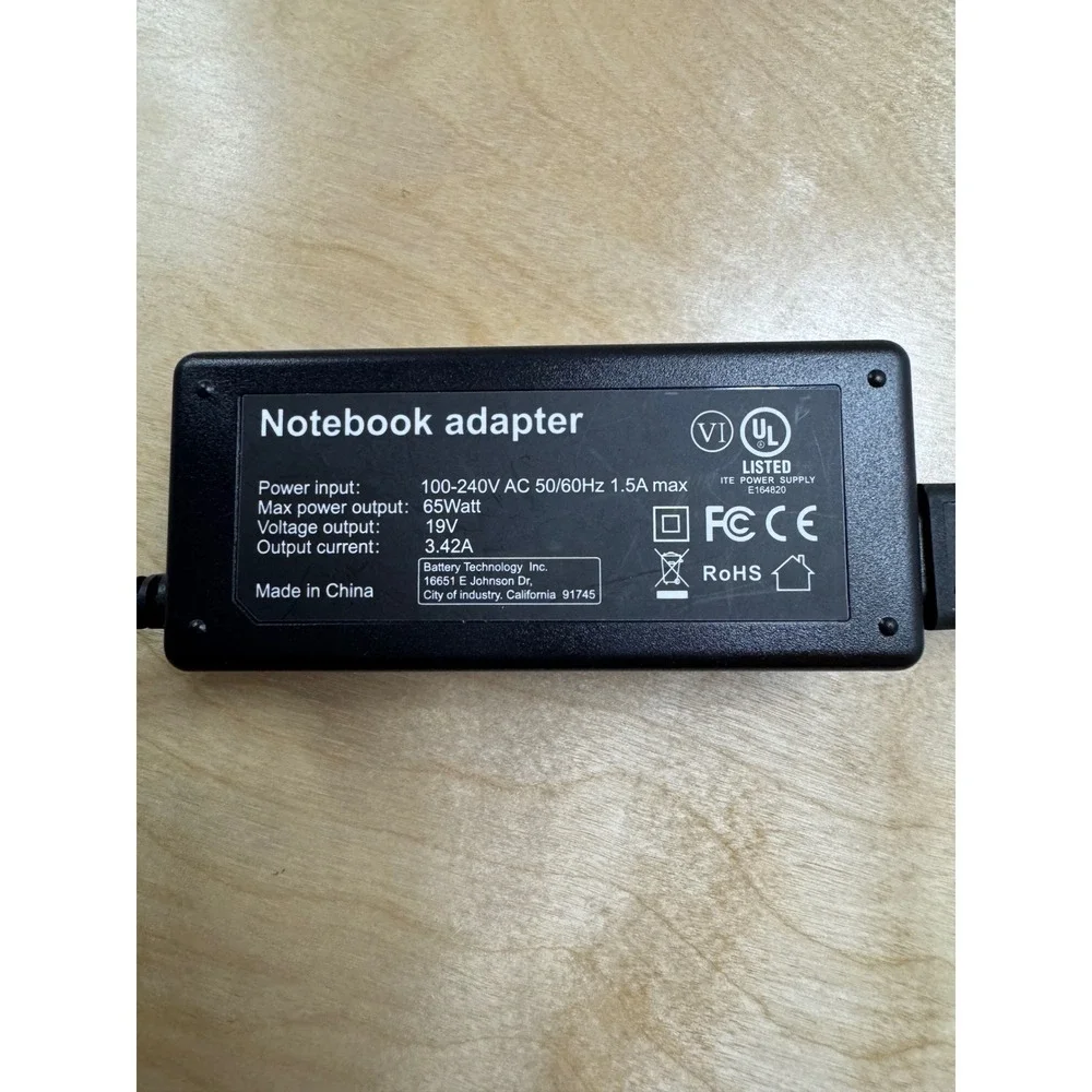 BTI 65W Laptop AC Adapter Power Supply 19V 3.42A Notebook Charger C28N65WBRK6912